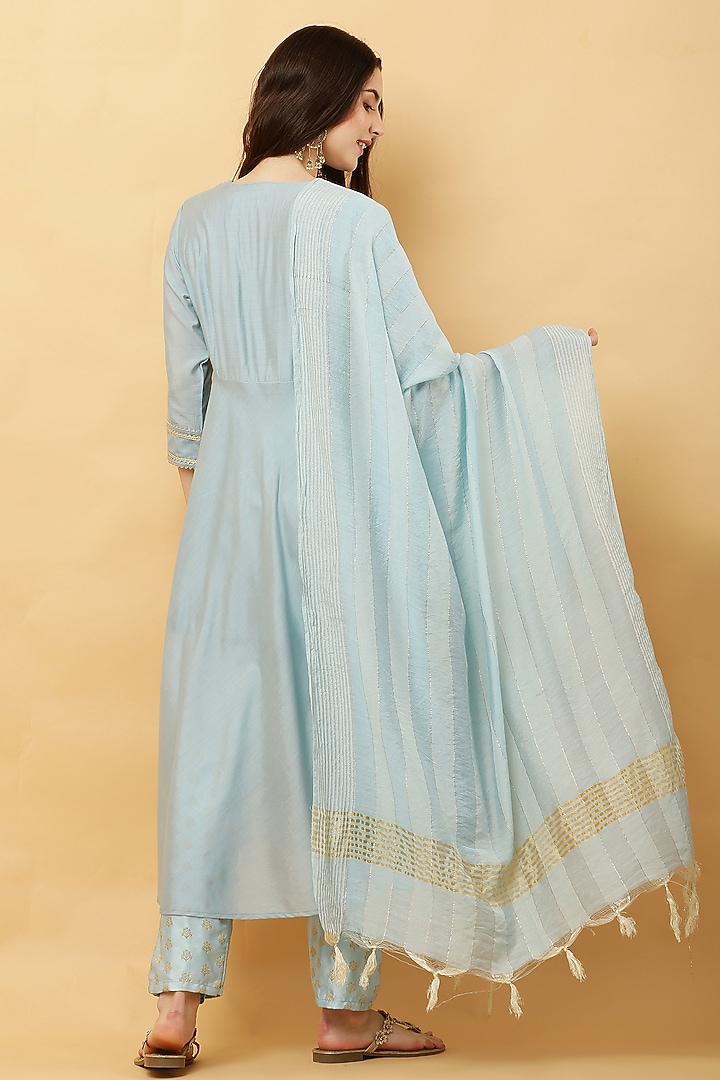 Powder Blue Cotton Chanderi Embroidered Anarkali Set by Kefi Collections at Pernia's Pop Up Shop
