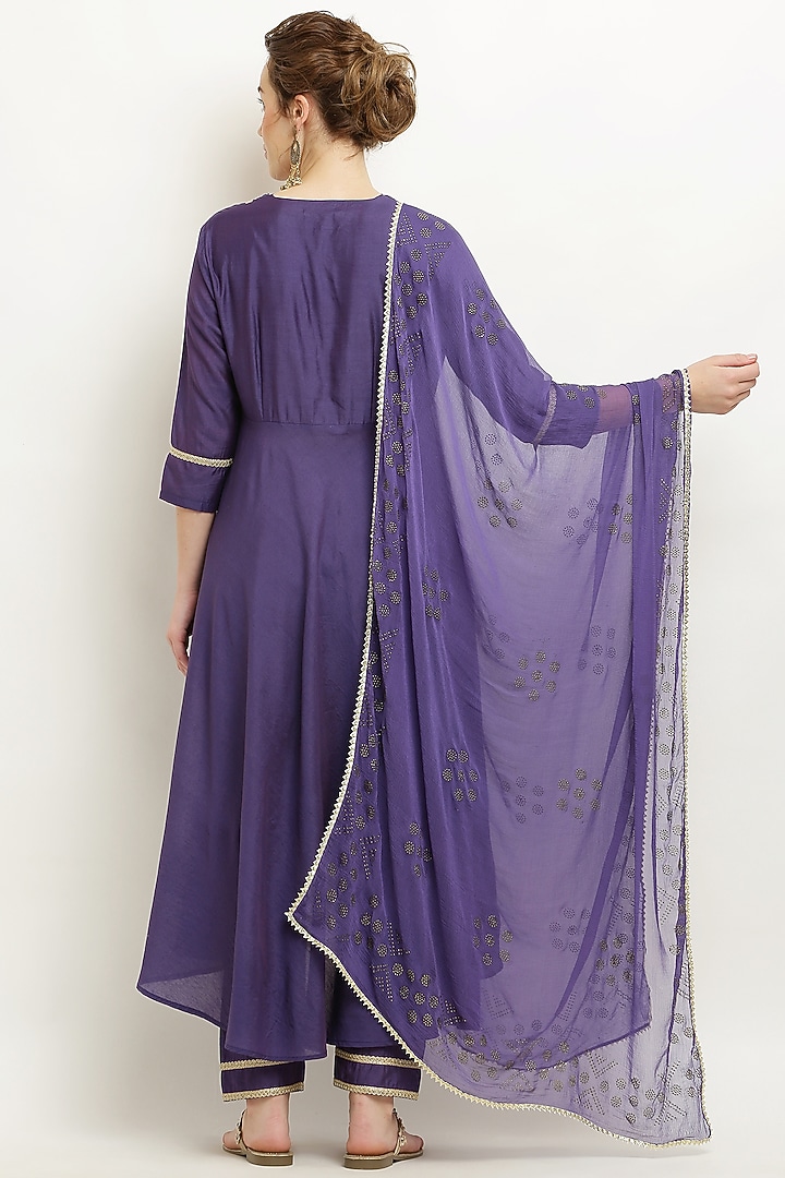 Purple Cotton Chanderi Embroidered Anarkali Set by Kefi Collections at Pernia's Pop Up Shop