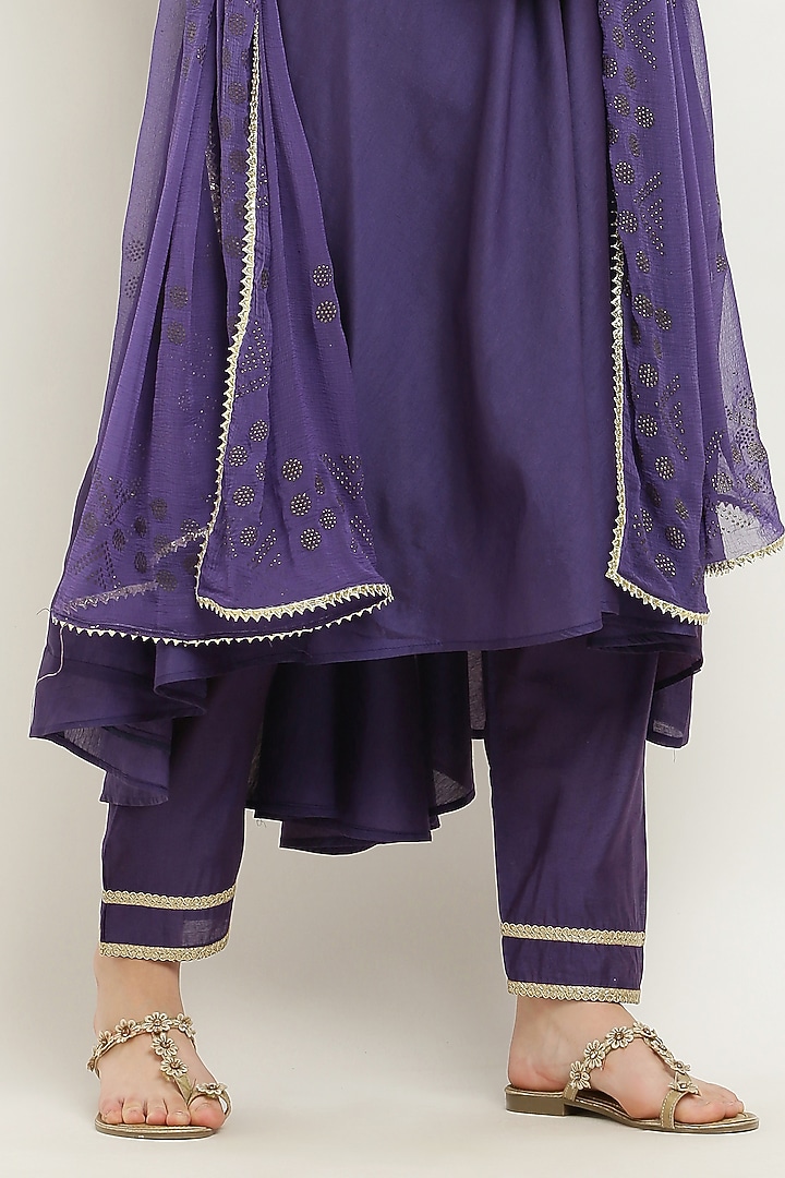 Purple Cotton Chanderi Embroidered Anarkali Set by Kefi Collections at Pernia's Pop Up Shop