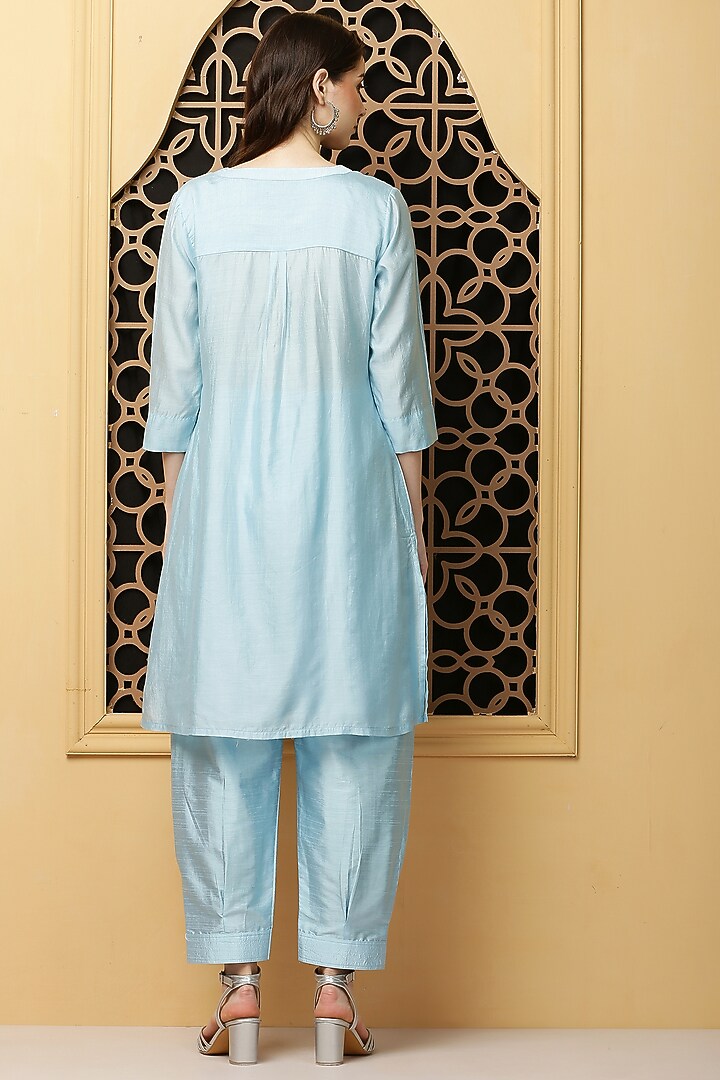 Powder Blue Cotton Chanderi Embroidered Kurta Set by Kefi Collections at Pernia's Pop Up Shop