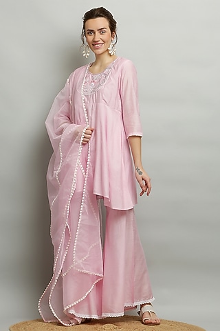 Pink Cotton Chanderi Gharara Set by Kefi Collections