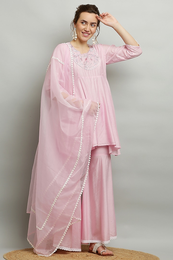 Pink Cotton Chanderi Gharara Set by Kefi Collections at Pernia's Pop Up Shop
