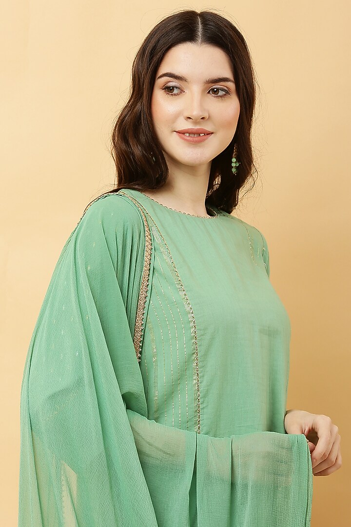 Sea Green Cotton Lurex Kurta Set by Kefi Collections at Pernia's Pop Up Shop