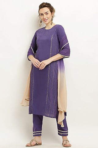 Purple Cotton lurex Kurta Set by Kefi Collections