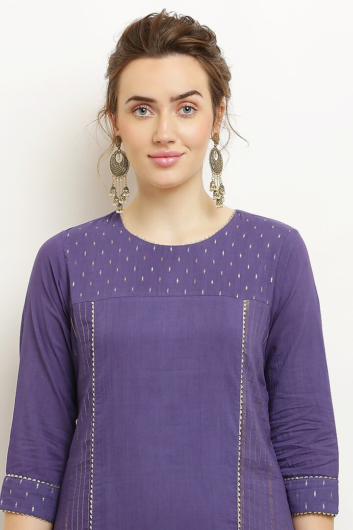 Purple Cotton lurex Kurta Set by Kefi Collections at Pernia's Pop Up Shop