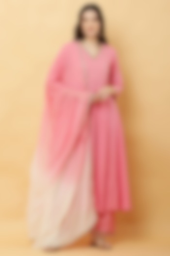 Pink Cotton lurex Anarkali Set by Kefi Collections