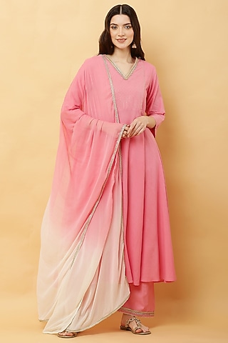 Pink Cotton lurex Anarkali Set by Kefi Collections