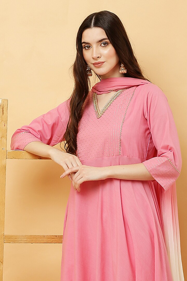 Pink Cotton lurex Anarkali Set by Kefi Collections at Pernia's Pop Up Shop