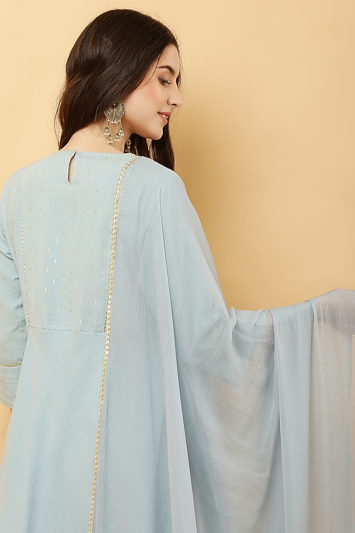 Powder Blue Cotton lurex Anarkali Set by Kefi Collections at Pernia's Pop Up Shop