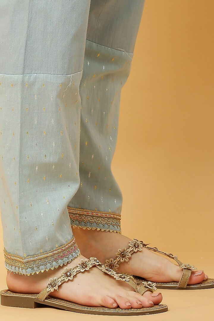 Powder Blue Cotton lurex Anarkali Set by Kefi Collections at Pernia's Pop Up Shop