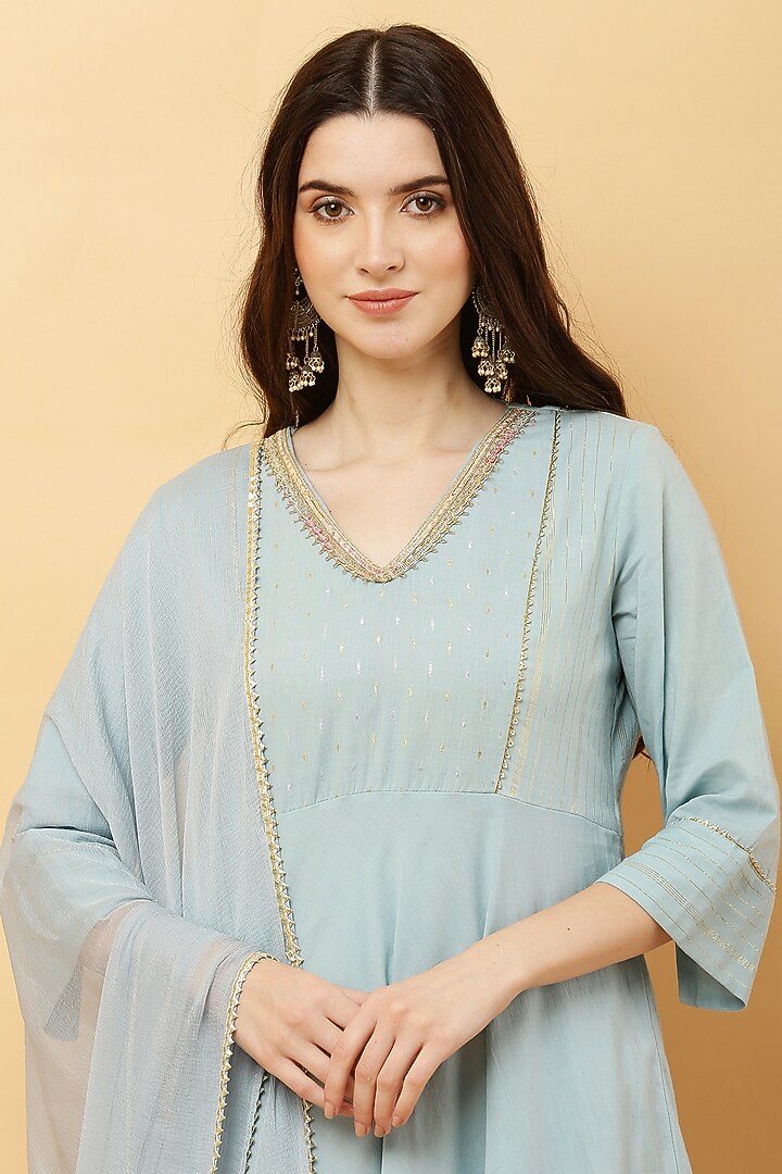 Powder Blue Cotton lurex Anarkali Set by Kefi Collections at Pernia's Pop Up Shop