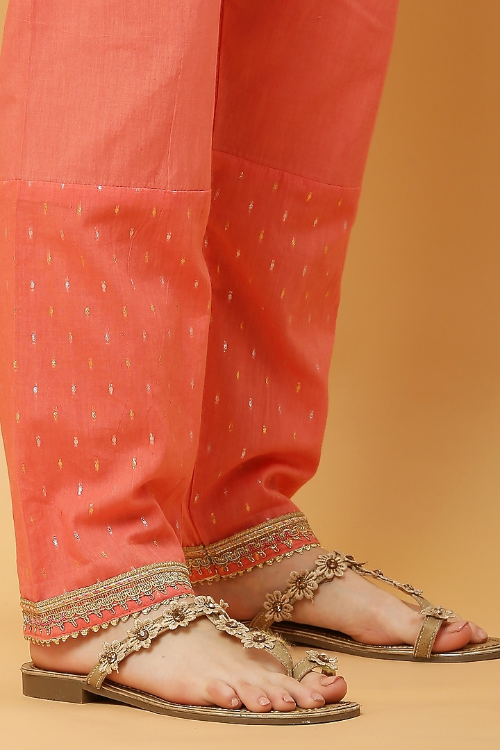 Peach Cotton lurex Anarkali Set by Kefi Collections at Pernia's Pop Up Shop