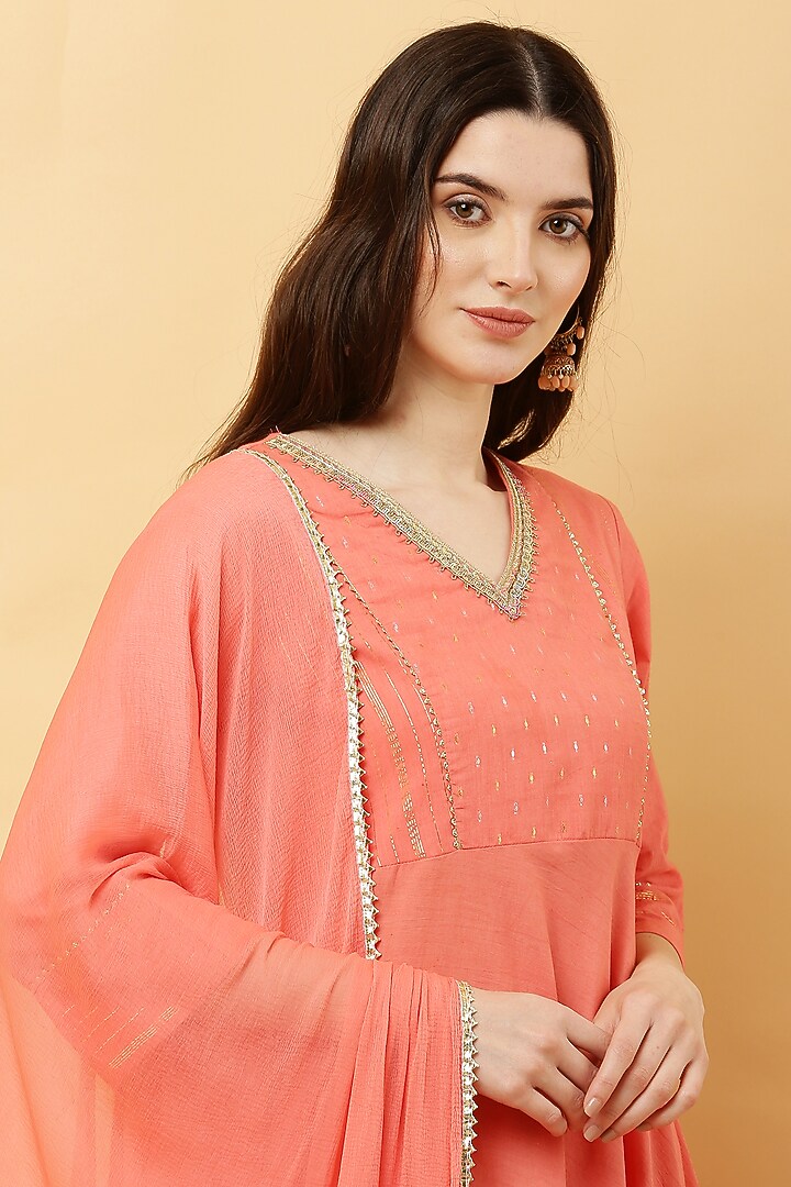 Peach Cotton lurex Anarkali Set by Kefi Collections at Pernia's Pop Up Shop