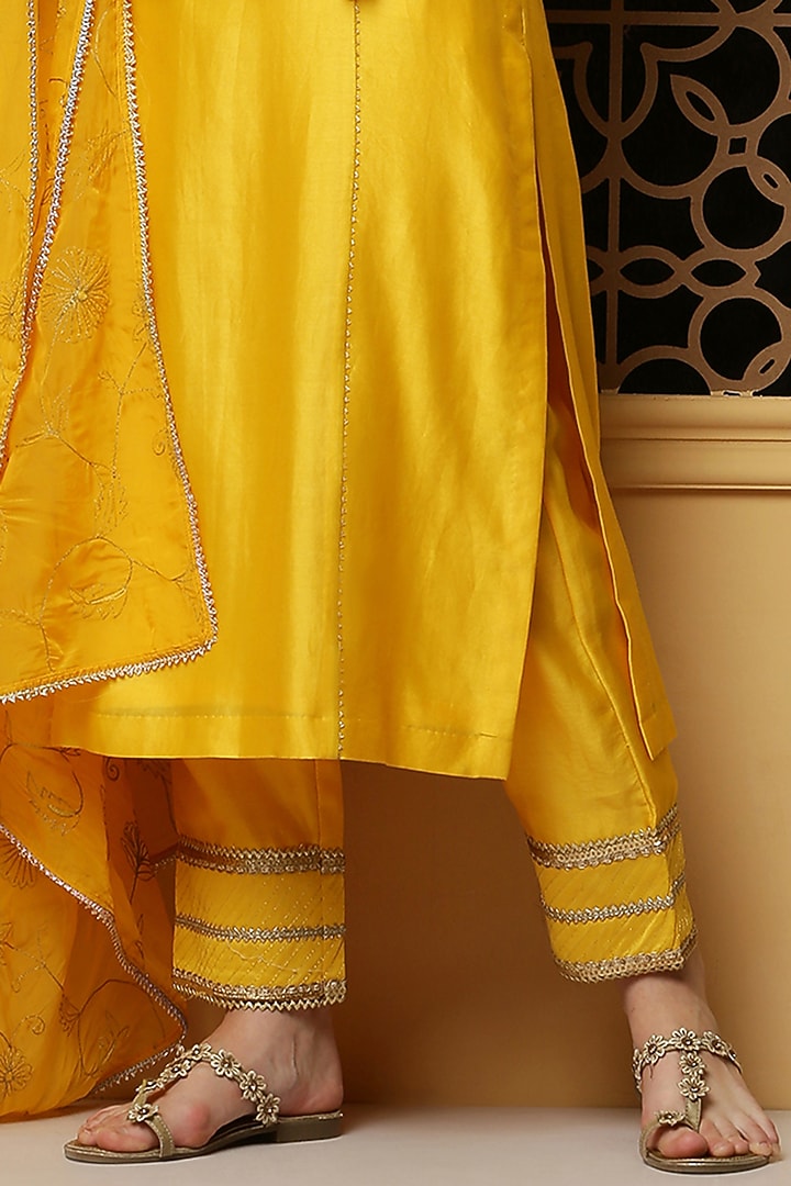 Yellow Silk Chanderi Angrakha Kurta Set by Kefi Collections at Pernia's Pop Up Shop