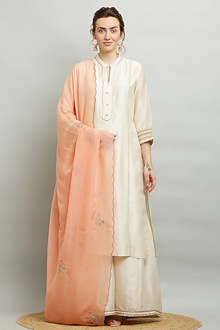 Ivory Silk Chanderi Sharara Set by Kefi Collections