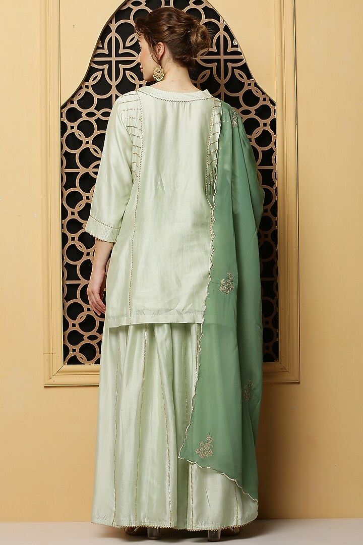 Mint Silk Chanderi Party Wear Sharara Set by Kefi Collections at Pernia's Pop Up Shop
