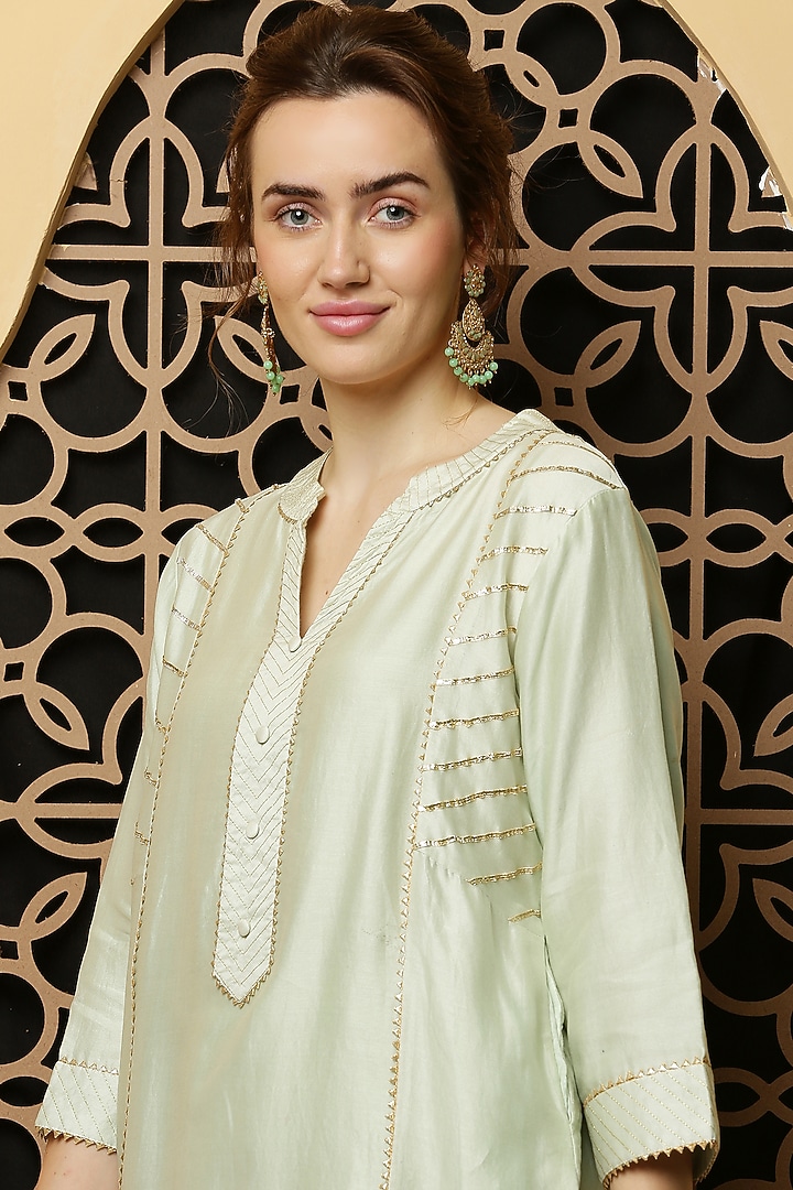 Mint Silk Chanderi Party Wear Sharara Set by Kefi Collections at Pernia's Pop Up Shop
