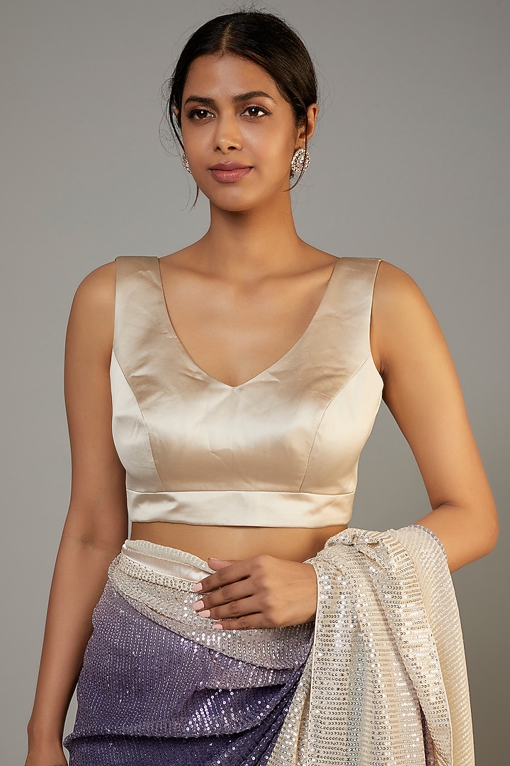 Silver & Dark Purple Net Embroidered Wedding Saree Set by Kashmiraa at Pernia's Pop Up Shop