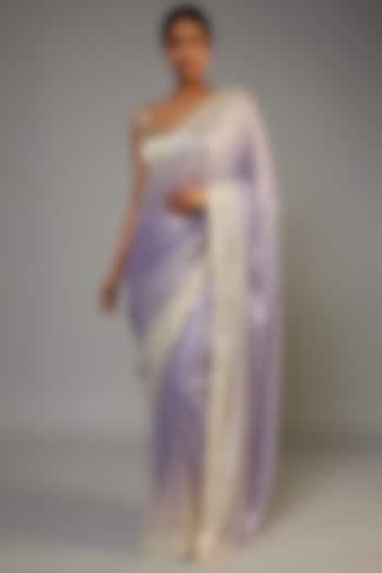 Light Purple Satin Georgette Sequined Saree Set by Kashmiraa