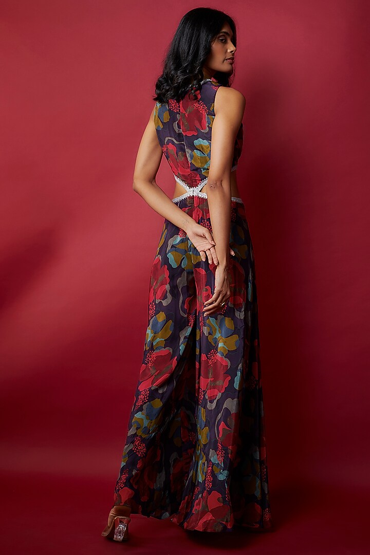 Purple Chinon Chiffon Digital Printed Jumpsuit by Kashmiraa at Pernia's Pop Up Shop