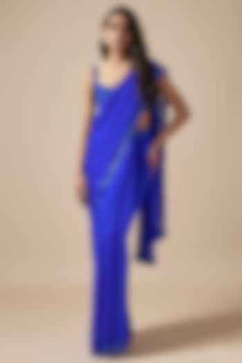Blue Georgette Cutdana Embroidered Saree Set by Kashmiraa