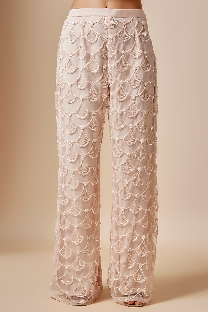 Peach Net Cutdana Hand Embellished Kurta Set by Kashmiraa at Pernia's Pop Up Shop