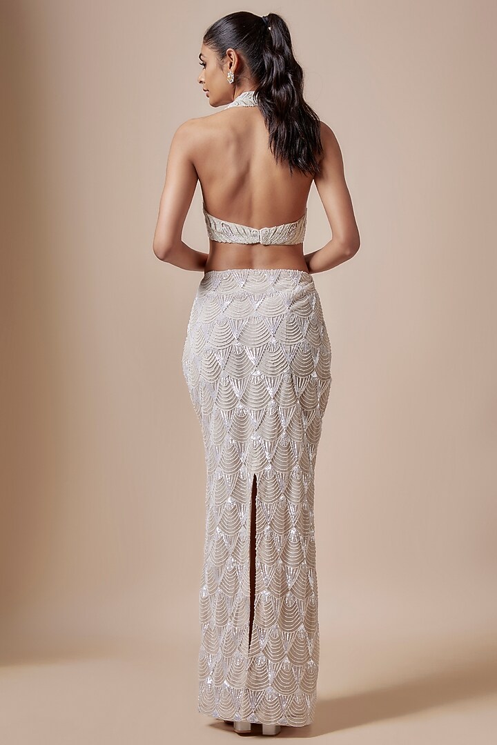 Ivory Net Cutdana Hand Embellished Skirt Set by Kashmiraa at Pernia's Pop Up Shop