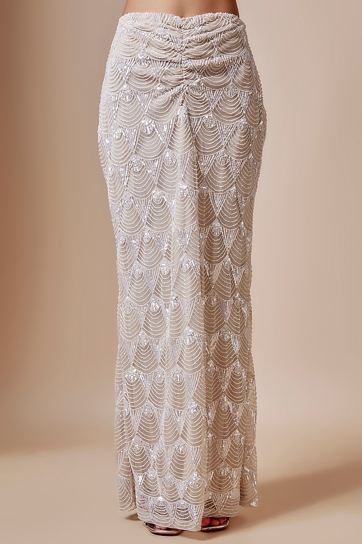 Ivory Net Cutdana Hand Embellished Skirt Set by Kashmiraa at Pernia's Pop Up Shop
