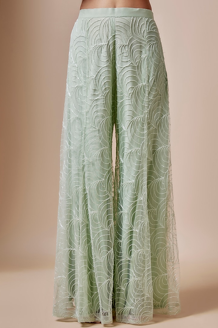 Green Net Cutdana Hand Embellished Bridal Sharara Set by Kashmiraa at Pernia's Pop Up Shop
