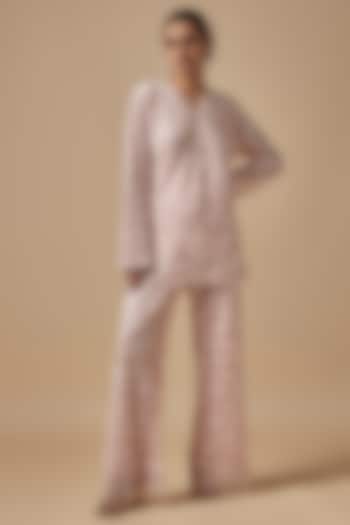 Pink Net Cutdana Embroidered Kurta Set by Kashmiraa at Pernia's Pop Up Shop