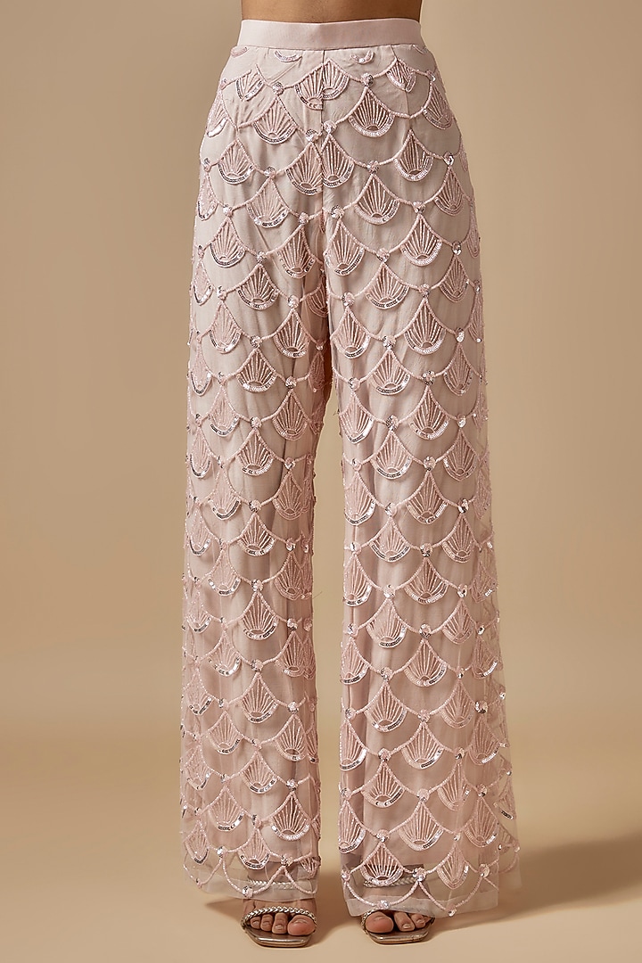 Pink Net Cutdana Embroidered Kurta Set by Kashmiraa at Pernia's Pop Up Shop