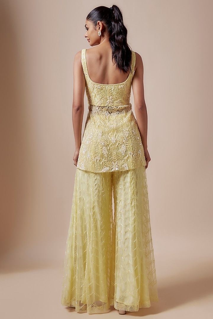 Yellow Net Cutdana Hand Embellished Bridal Sharara Set by Kashmiraa at Pernia's Pop Up Shop
