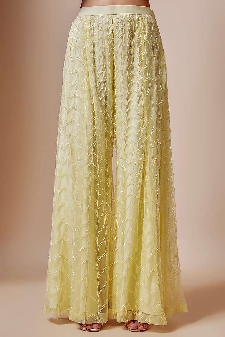 Yellow Net Cutdana Hand Embellished Bridal Sharara Set by Kashmiraa at Pernia's Pop Up Shop