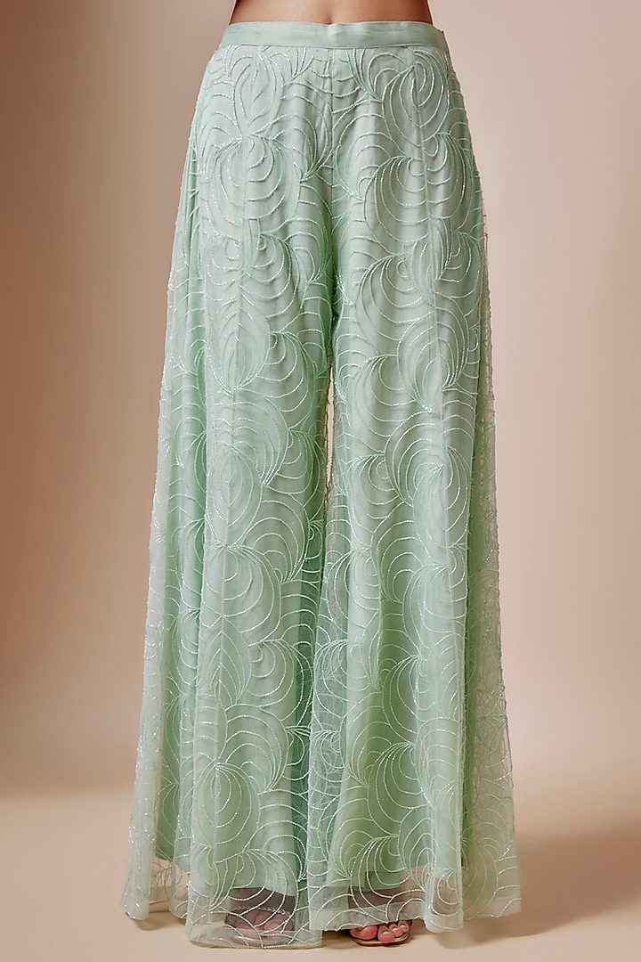 Green Net Cutdana Hand Embellished Bridal Sharara Set by Kashmiraa at Pernia's Pop Up Shop
