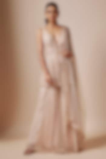 Beige Net Cutdana Hand Embellished Bridal Sharara Set by Kashmiraa at Pernia's Pop Up Shop