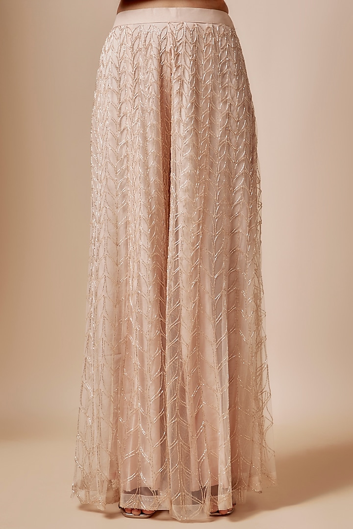 Beige Net Cutdana Hand Embellished Bridal Sharara Set by Kashmiraa at Pernia's Pop Up Shop