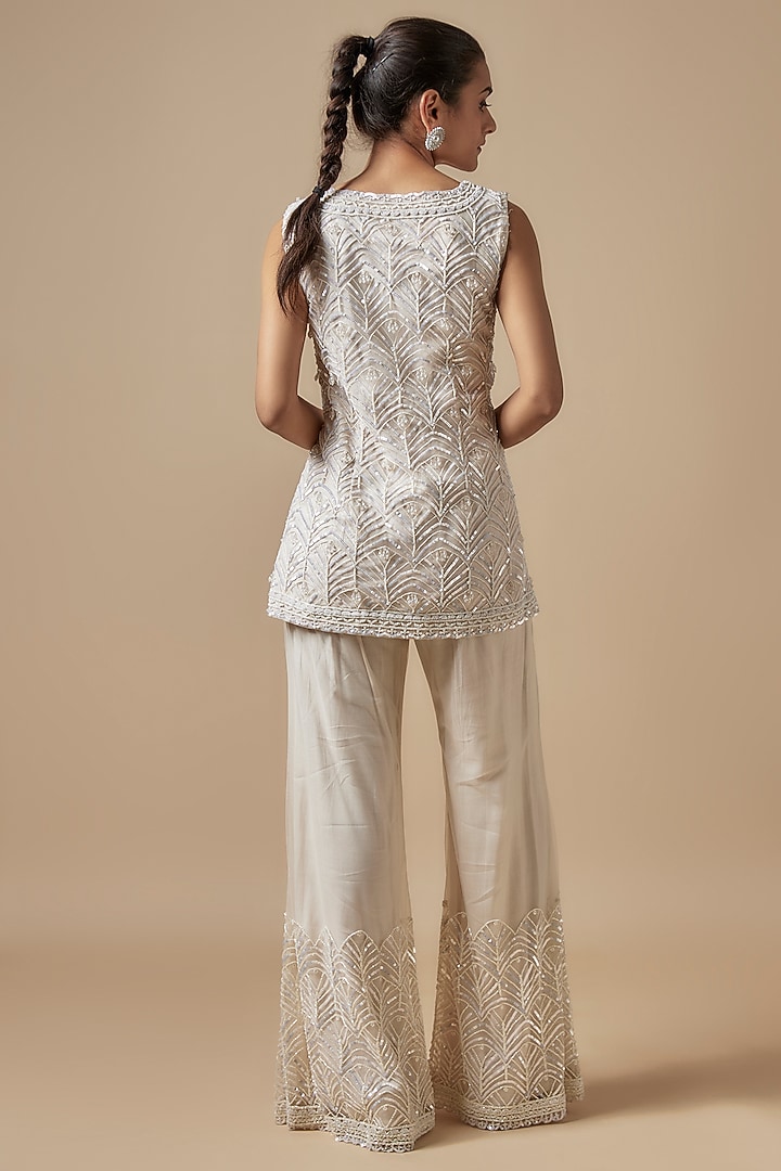 Ivory Net Hand Embellished Co-Ord Set by Kashmiraa at Pernia's Pop Up Shop