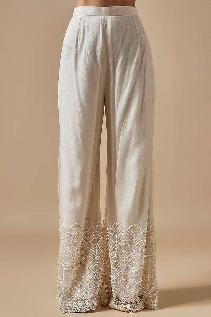 Ivory Net Hand Embellished Co-Ord Set by Kashmiraa at Pernia's Pop Up Shop