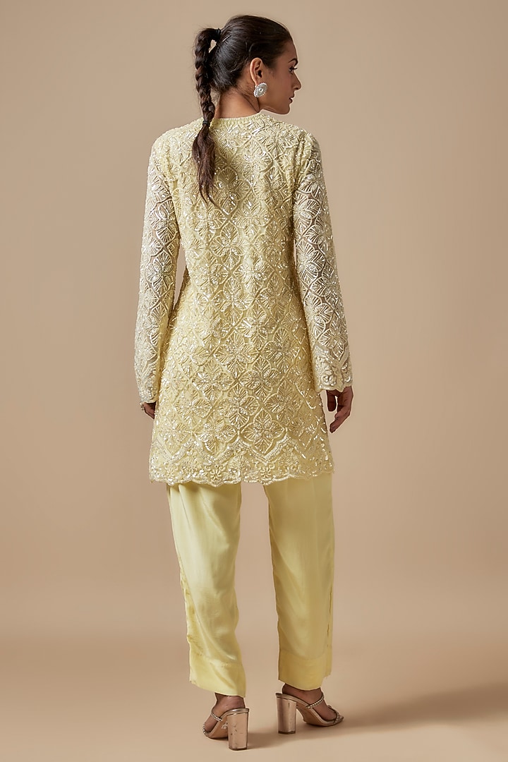 Yellow Net Cutdana Embroidered Kurta Set by Kashmiraa at Pernia's Pop Up Shop