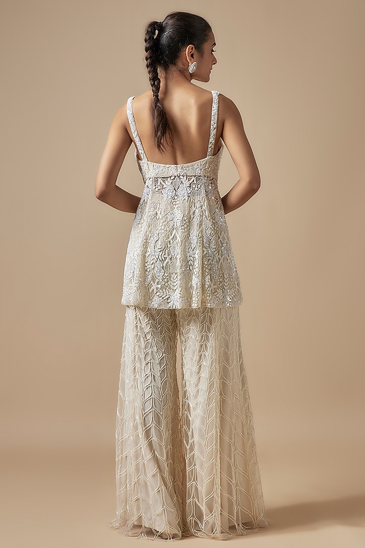 Ivory Net Hand Embellished Bridal Sharara Set by Kashmiraa at Pernia's Pop Up Shop