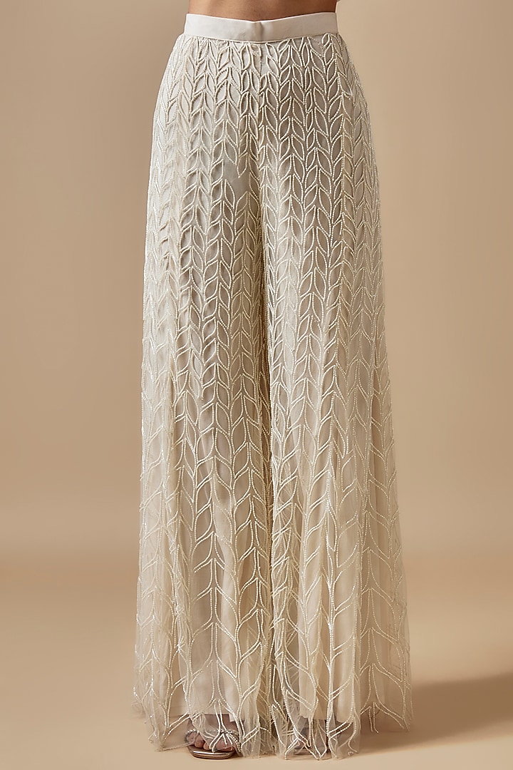 Ivory Net Hand Embellished Bridal Sharara Set by Kashmiraa at Pernia's Pop Up Shop