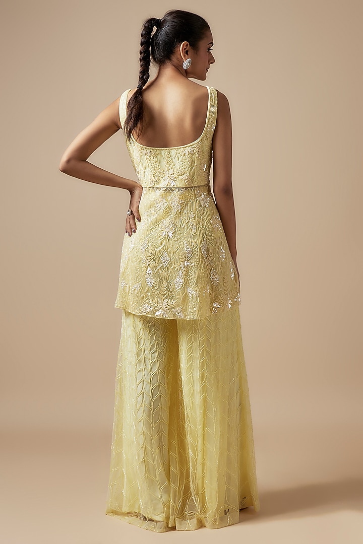 Yellow Net Hand Embellished Bridal Sharara Set by Kashmiraa at Pernia's Pop Up Shop