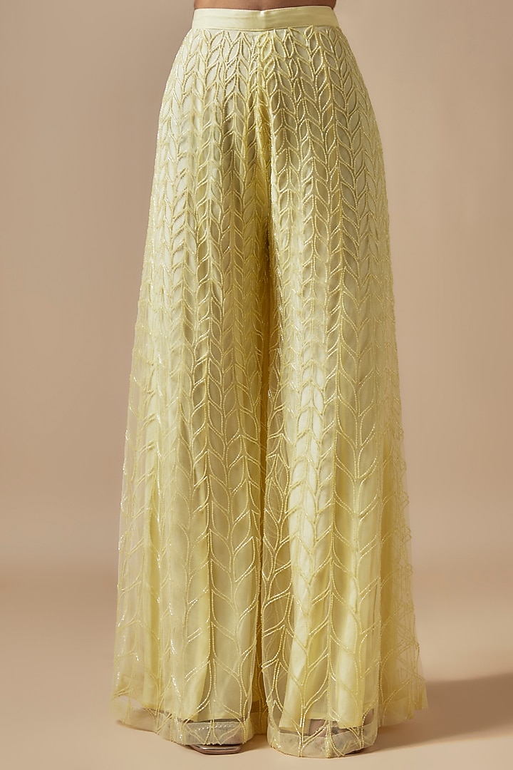 Yellow Net Hand Embellished Bridal Sharara Set by Kashmiraa at Pernia's Pop Up Shop