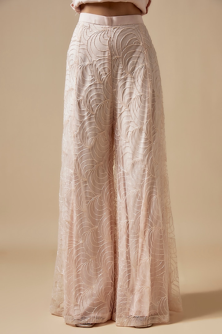 Peach Net Cutdana Hand Embellished Bridal Sharara Set by Kashmiraa at Pernia's Pop Up Shop