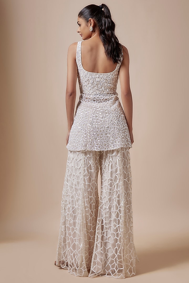 Ivory Net Cutdana Hand Embellished Wedding Sharara Set by Kashmiraa at Pernia's Pop Up Shop