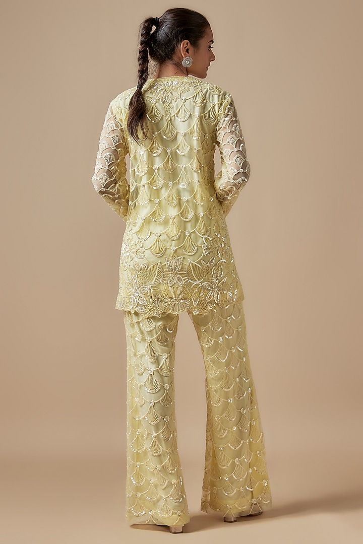 Yellow Net Cutdana Hand Embellished Kurta Set by Kashmiraa at Pernia's Pop Up Shop