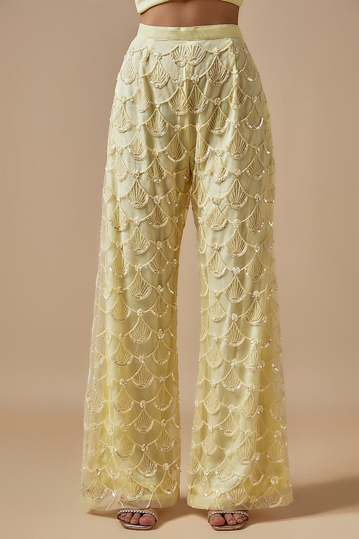 Yellow Net Cutdana Hand Embellished Kurta Set by Kashmiraa at Pernia's Pop Up Shop