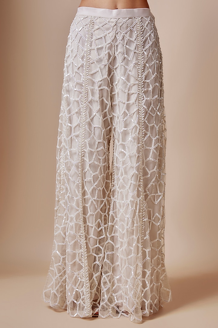 Ivory Net Cutdana Hand Embellished Bridal Sharara Set by Kashmiraa at Pernia's Pop Up Shop