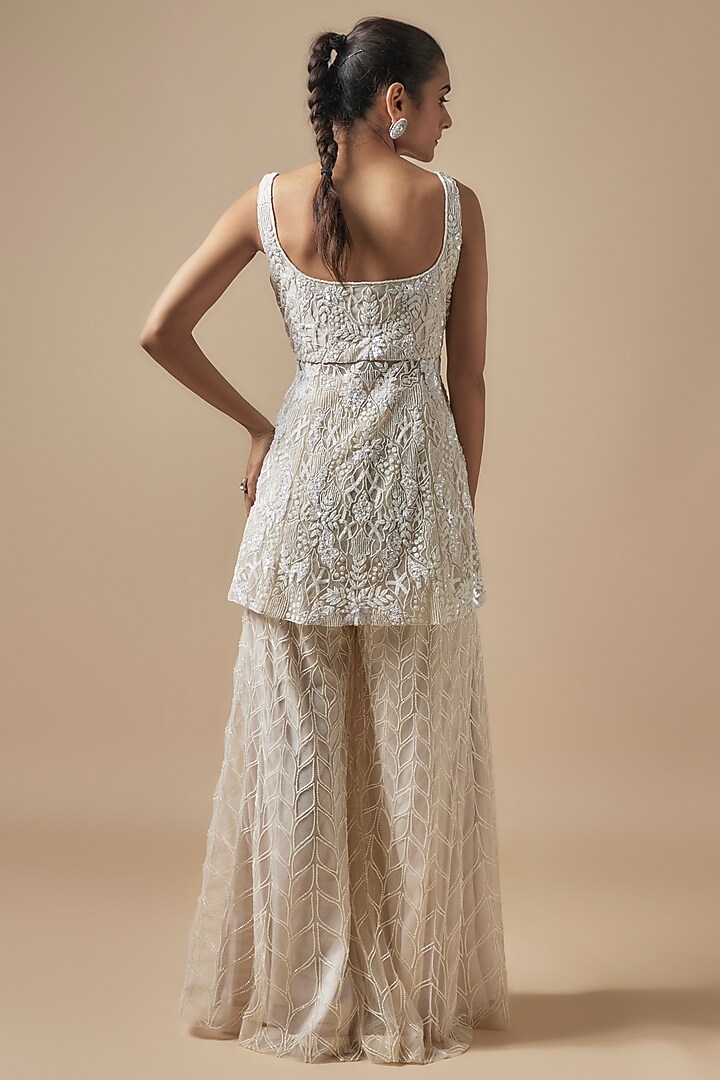 Ivory Net Cutdana Hand Embellished Bridal Sharara Set by Kashmiraa at Pernia's Pop Up Shop