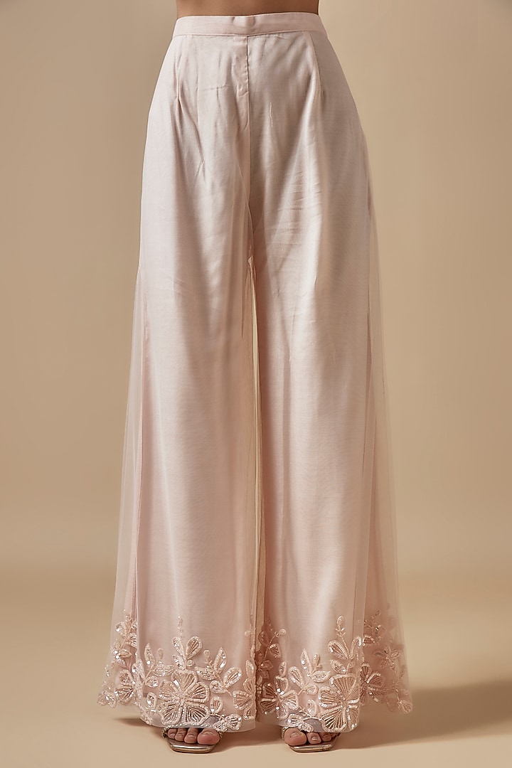 Peach Net Cutdana Hand Embellished Wedding Sharara Set by Kashmiraa at Pernia's Pop Up Shop
